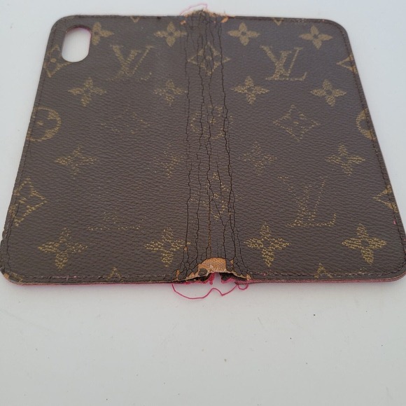 LOUIS VUITTON LV Iphone X phone Card Case Leather Brown Pink Monogram Bifold - Picture 6 of 11
